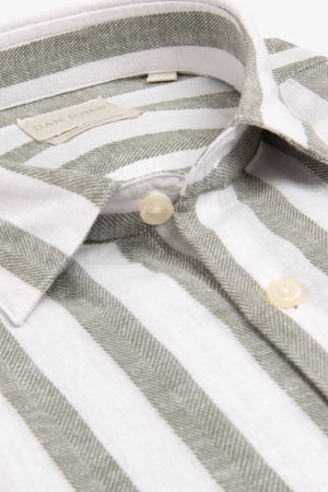 Camicia misto lino a righe larghe verde