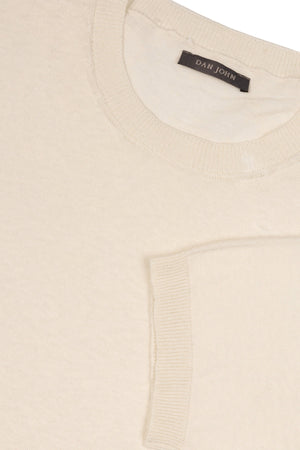 T-shirt in maglia misto lino panna