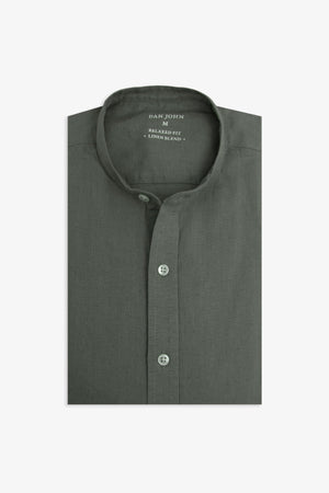 Camicia coreana misto lino verde